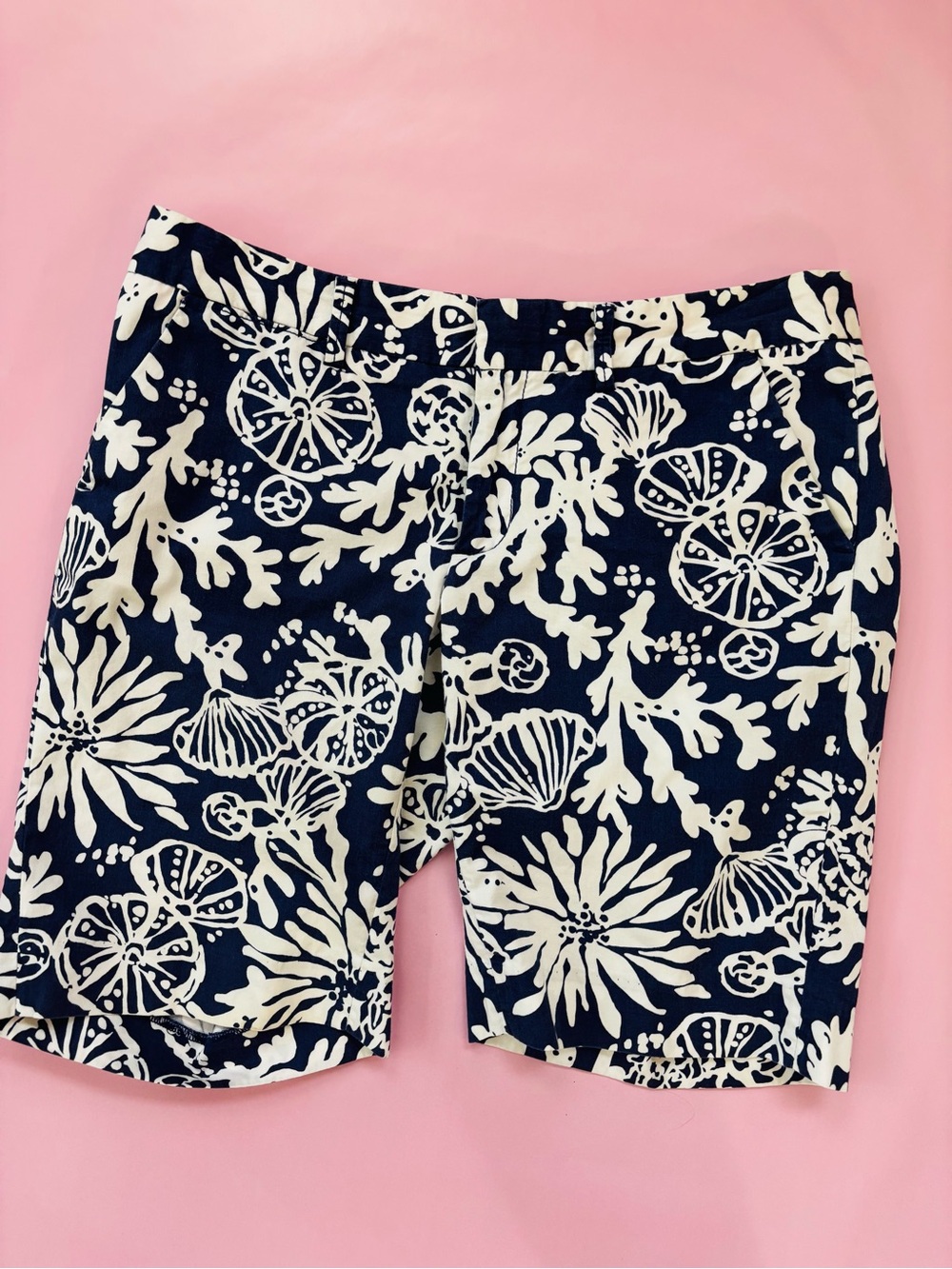 Lilly Pulitzer Navy and White Floral Coral Print Bermuda Shorts
